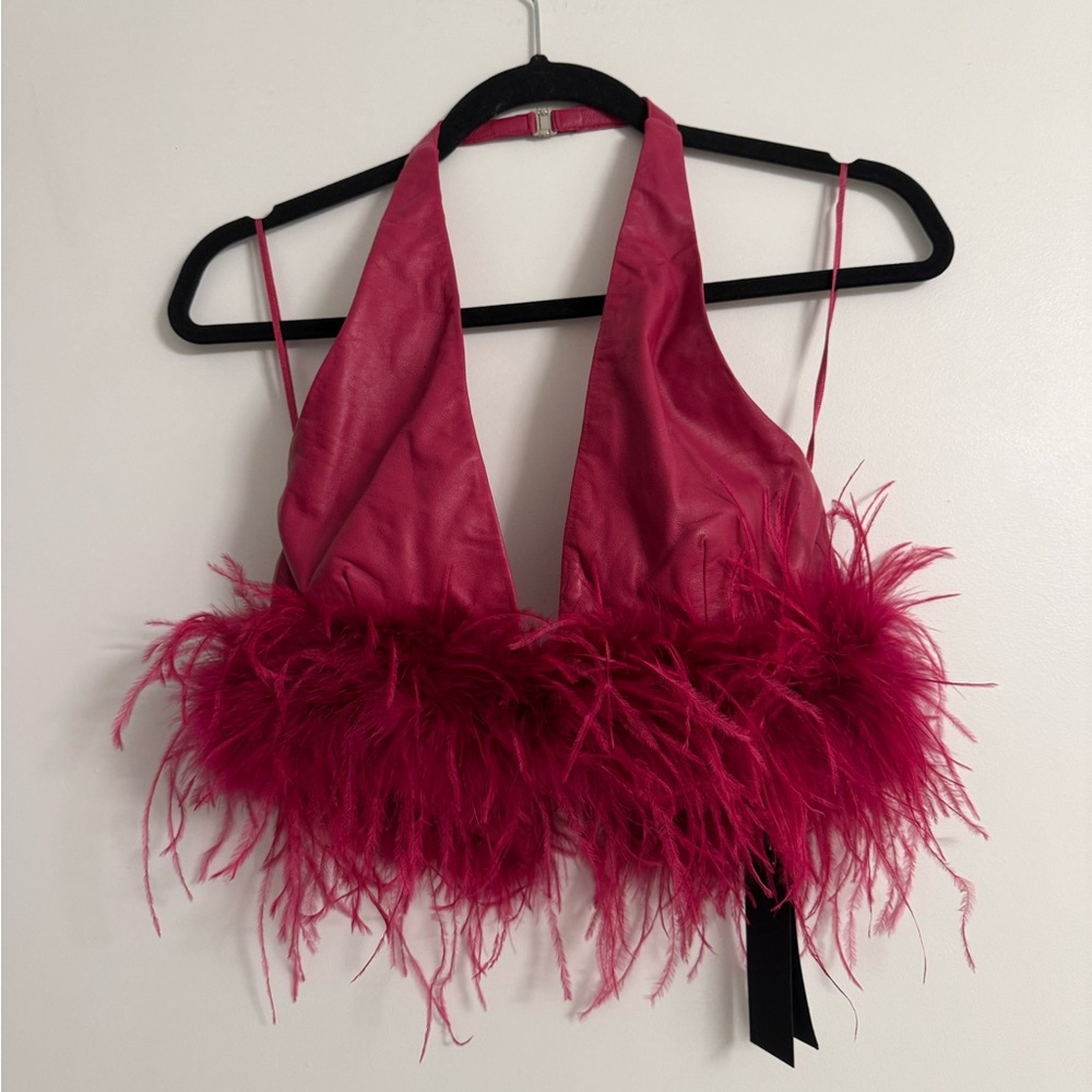 LAMARQUE Pink Feather Halter Top